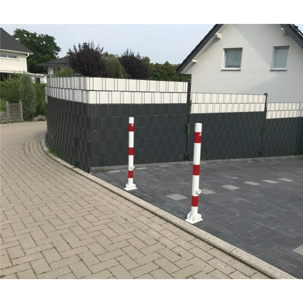 Barrier posts | Steel tube  60 x 2,5 mm | foldable | with triangular locking mechanism | for casting in concretewith ground socket part-no. 470.60approx. 400 mm below ground | hot-dip galvanized | with 1 eyelet